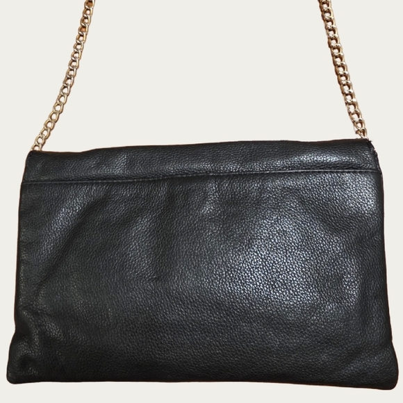 J. Crew Classic  Black Pebbled Leather Envelope Chain Strap Convertible Clutch - Picture 6 of 12